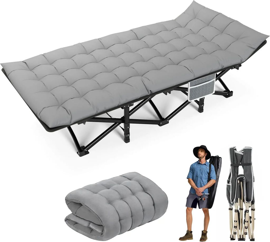 Générique Lit de Camp Pliable, Chaise Longue Pliante Réglable avec Coussin, 4 Positions pour Adultes, Bedchair Portable, Matelas Pliable pour Bureau, Piscine, Plage