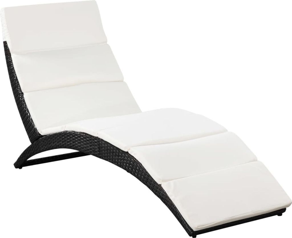 vidaXL Bain de soleil pliable avec support Poly rotin noir Image du produit 