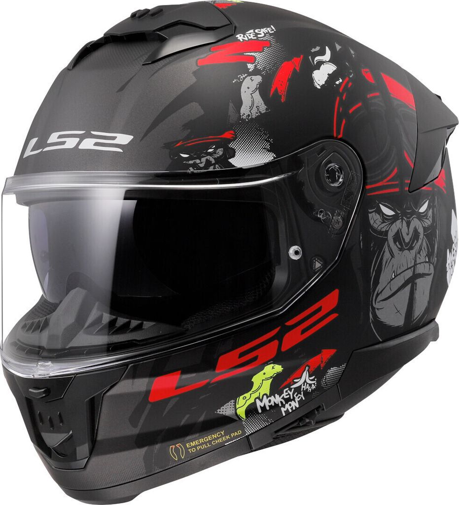 LS2 FF808 Stream II Angry Monkey Helm, schwarz matt/rot, XL Produktbild 