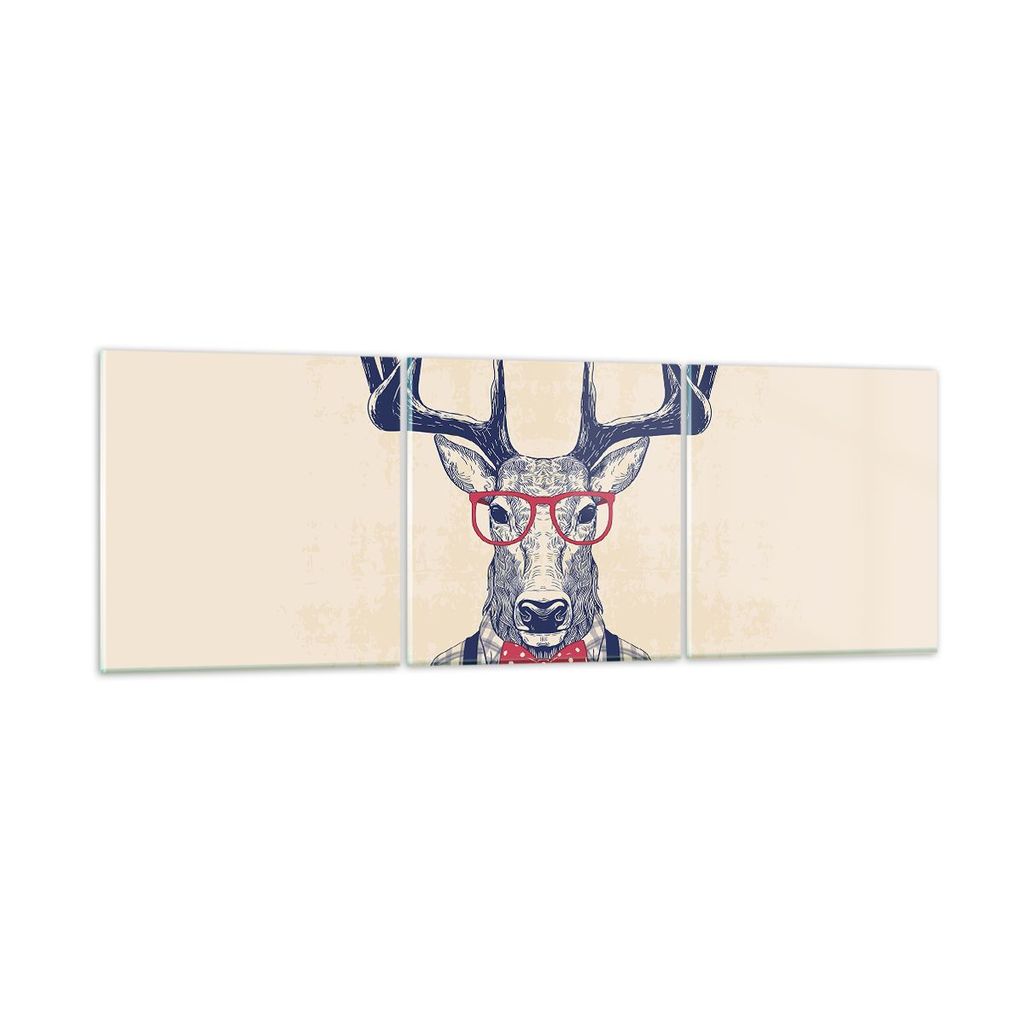 Bilder auf glas - Charakter Hirsch Illustration hipster - 150x50cm - Glasbilder - Wandbilder - Kunstdruck - Wanddekoration aus Glas - Glas Bilder -...