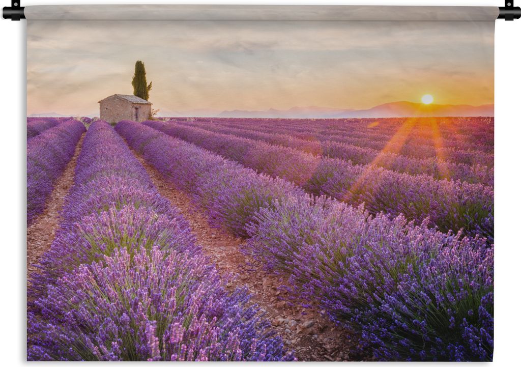 MuchoWow Wandteppich Wandbehang Lavendel - Sonnenuntergang - Blumen - Lila 60x45 cm Tapisserie Dekoration Wandtuch - Das Schlafzimmer