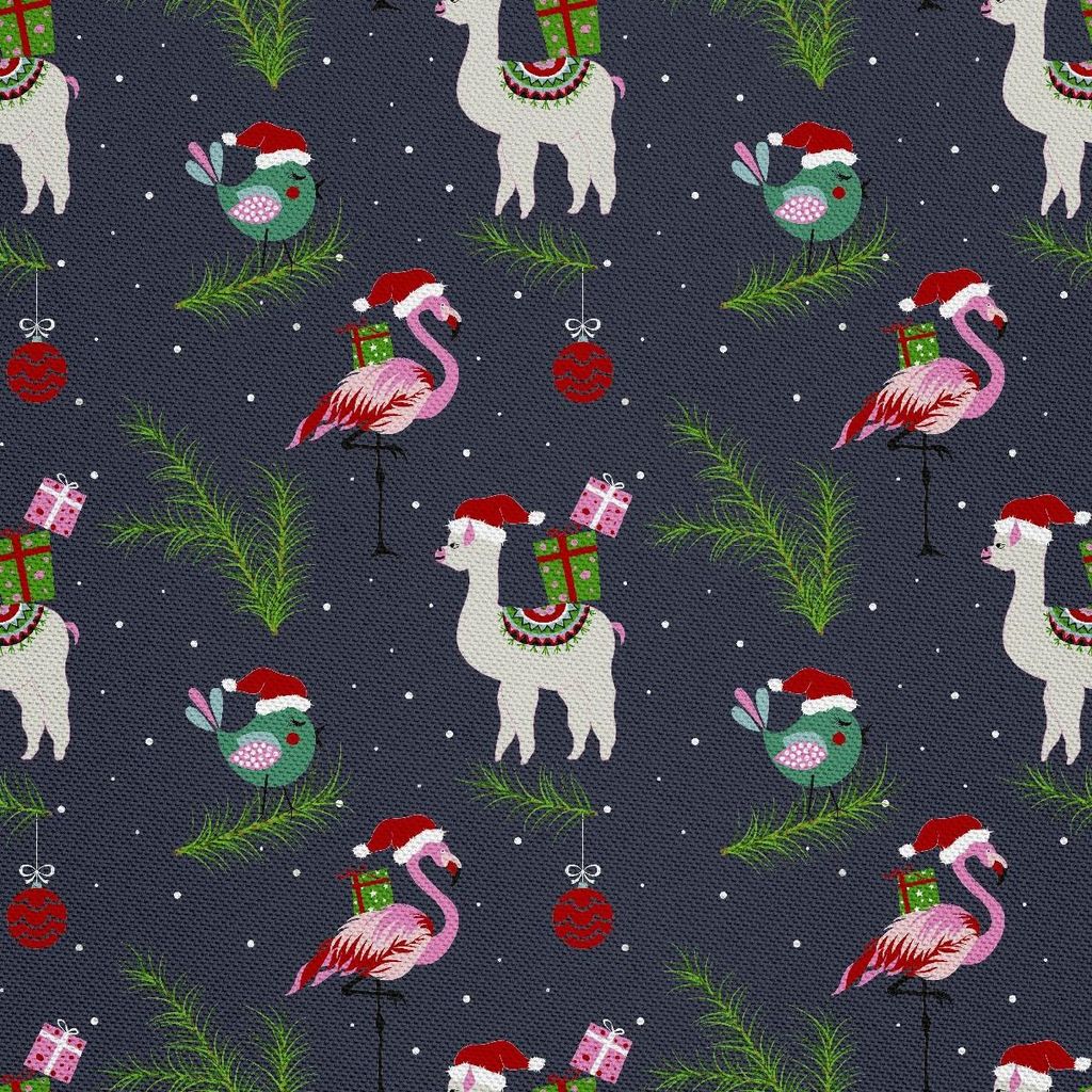 OUTDOOR DEKOSTOFFE OXFORD - Motiv Flamingo und Lama mit Geschenken I DX593