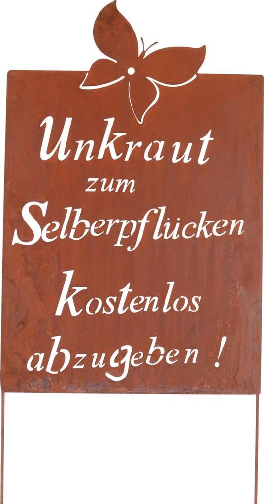 UNUS Gartenschild "Unkraut zum Selberpflücken" Edelrost Spruch 133cm Dekoration