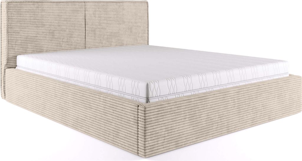 FEDVE Polsterbett Doppelbett Lyckan Schlafzimmer Bett Bettkasten Matratze 140x200 cm Beige (Poso 02)