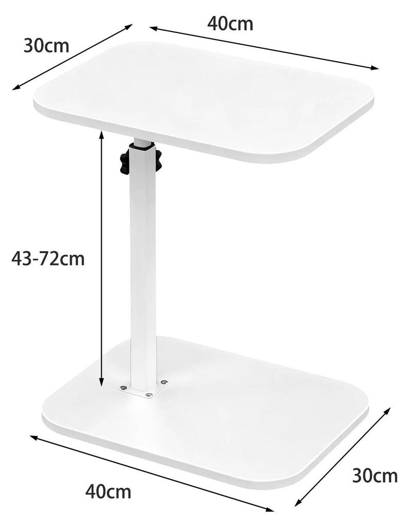 Beistelltisch Sofa - C-förmiger Couchtisch - Höhenverstellbar - Schwenkbar - Metallgestell - Für Wohnzimmer und Schlafzimmer - Weiß
