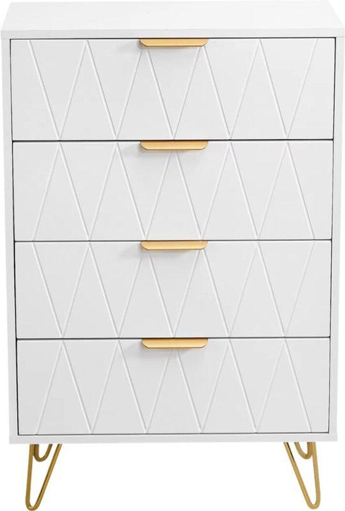 Geschlossener Schrank - Wohnzimmer - Sideboard - Ladeblock - Weiß/Gold - 60x34x90 cm - Esszimmer - Stilvoller Schrank