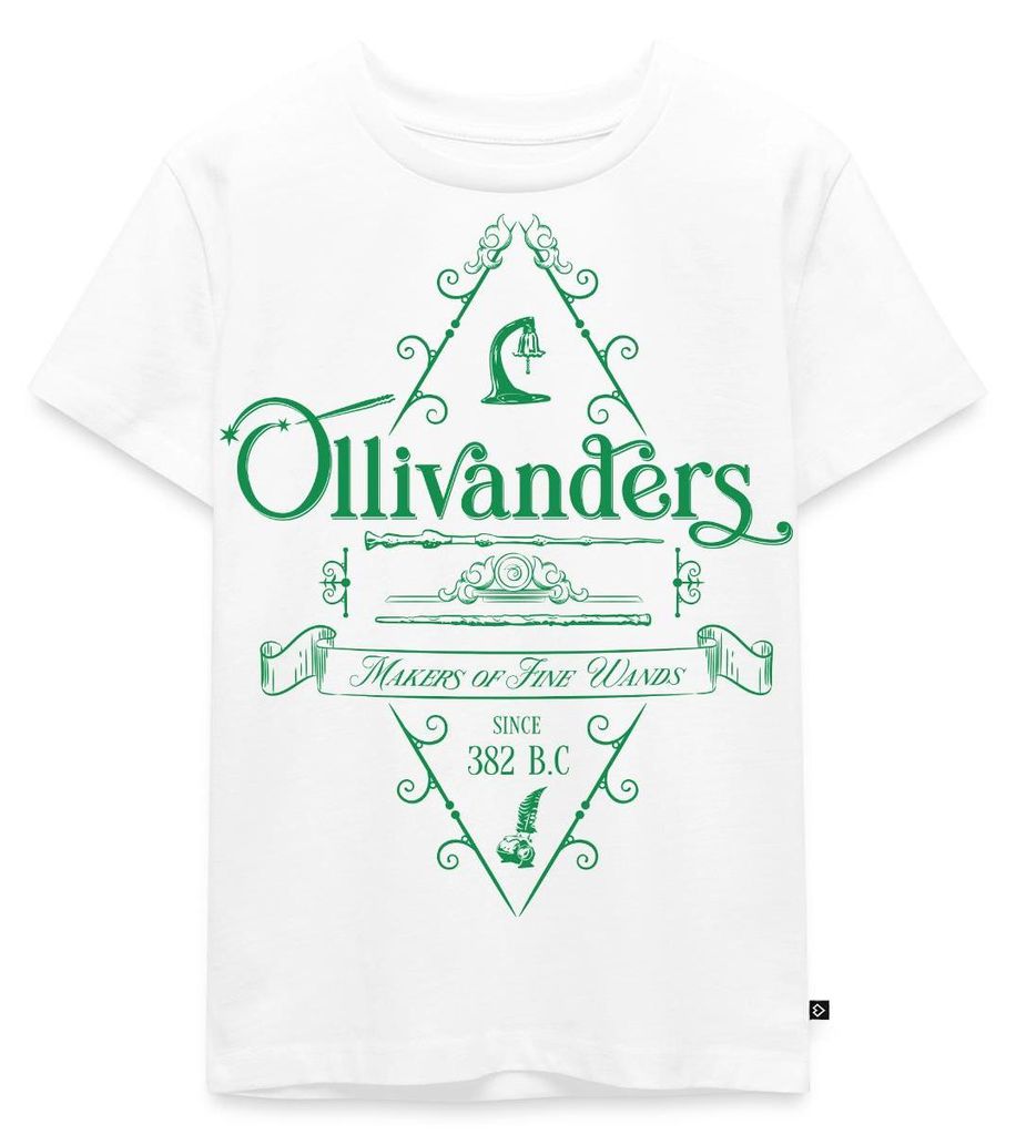 Spreadshirt Harry Potter Ollivanders Geschäft Grünes Logo Kinder Premium T-Shirt, 110/116 (4 Jahre), Weiß
