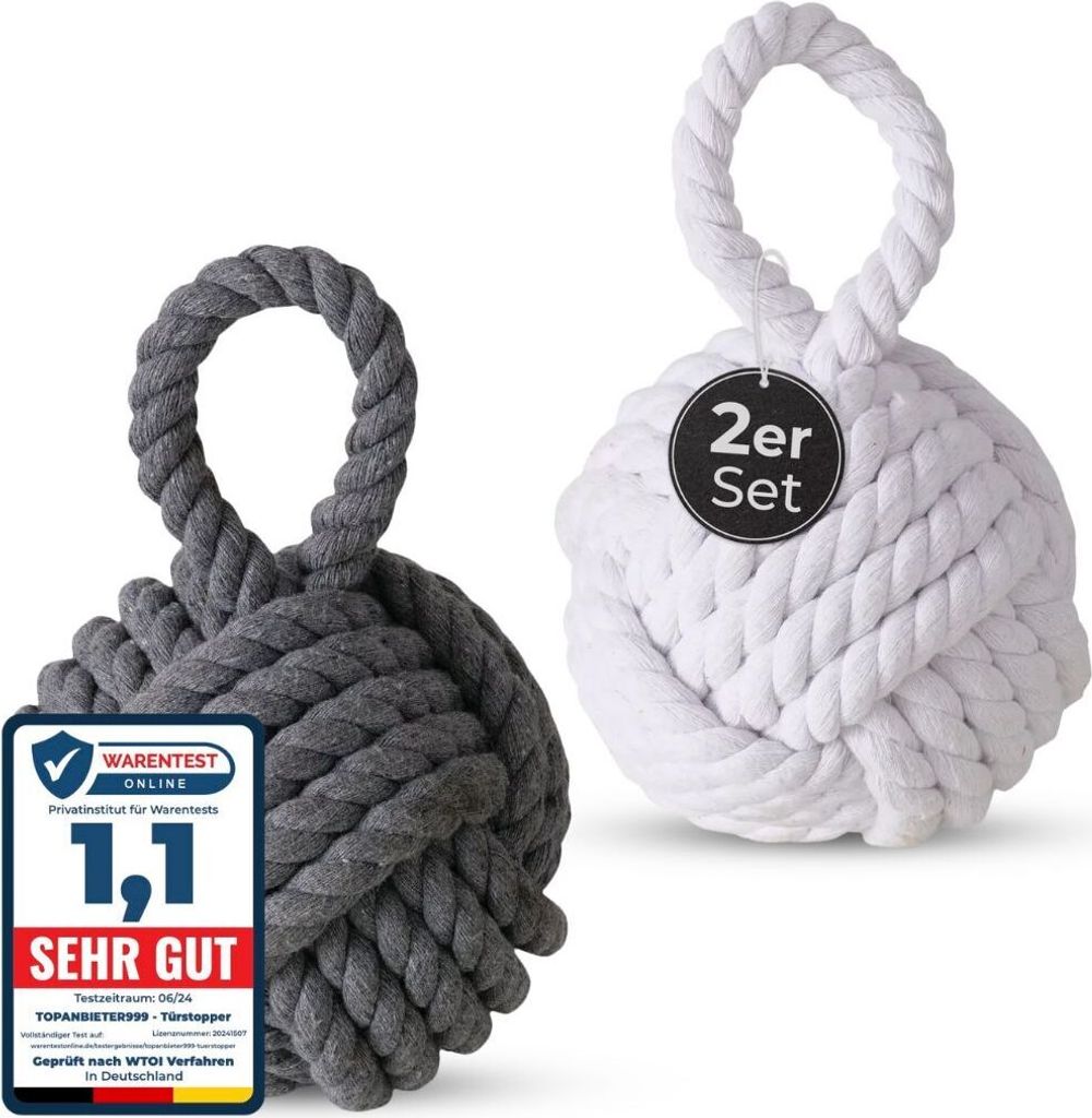 TOPANBIETER 999 Türstopper 2er Jute grau weiß Tür Stopper Türkeil Türsack