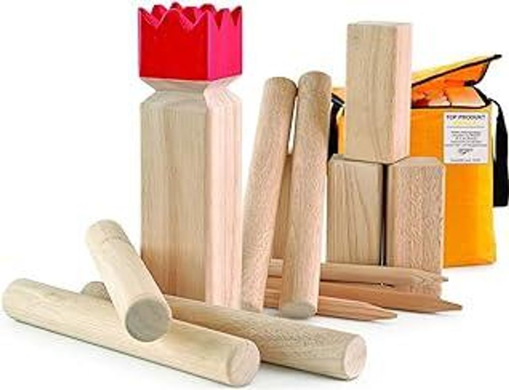 CARROMCO Original - Kubb Schwedenschach Set aus wetterfestem Gummibaumholz, Wikinger Spiel für Kinder und Erwachsene, Holzwurfspiel mit Tragetasc...