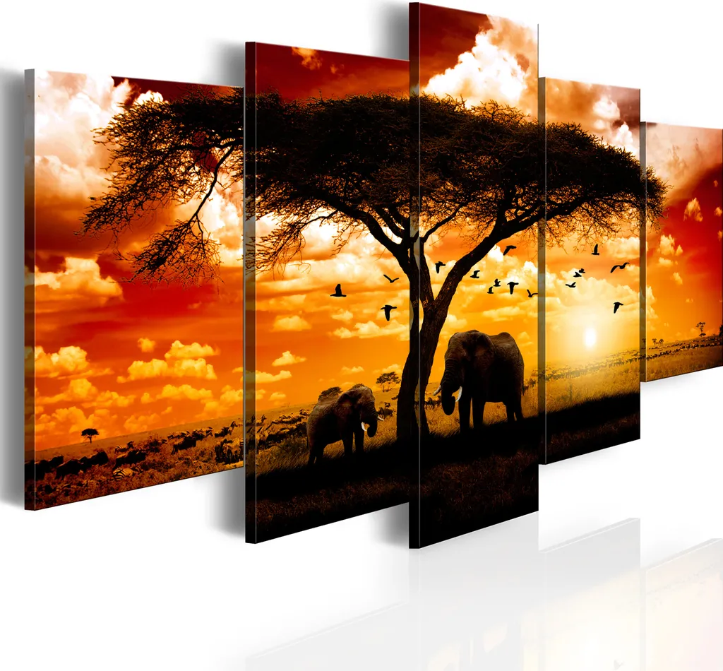 Murale Africa 100x50 Moderno 5 Pezzi - Quadri su Tela TNT 051378