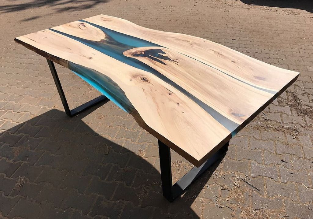 Casa Padrino Luxus Esstisch Naturfarben / Blau / Schwarz 160 cm