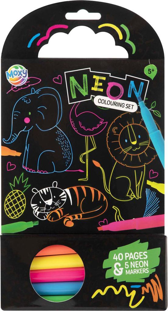 Malbuch „Tiere“ mit 5 Neonstiften, 40 Seiten