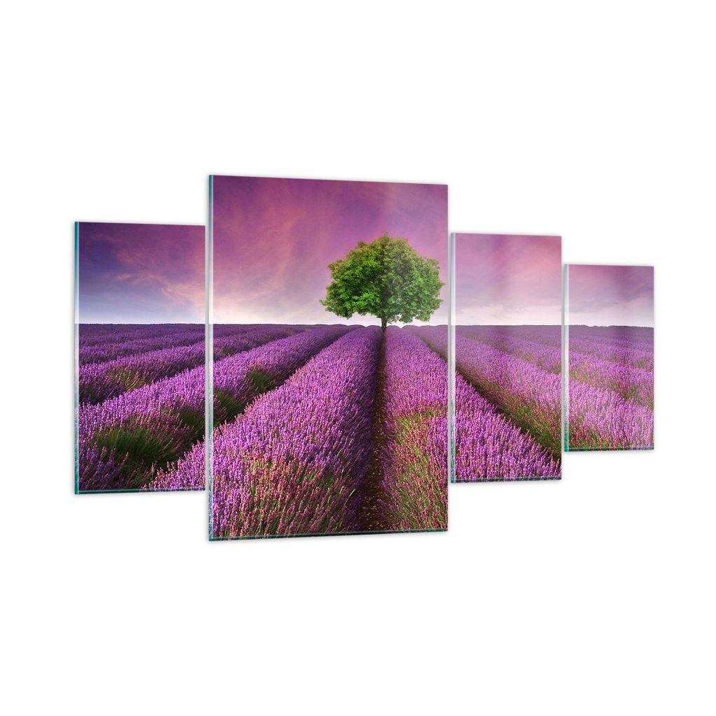 Bilder auf glas - Wiese lavenda Sommer Landschaft - 160x90cm - Glasbilder - Wandbilder - Kunstdruck - zum Aufhängen bereit - Wanddekoration aus Gl...