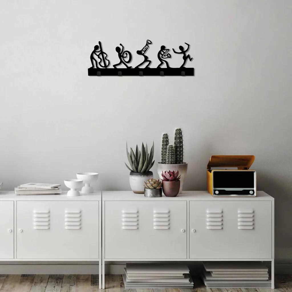 Patère Murale Design Musique en Métal Noir Wallity 60 cm pour Entrée