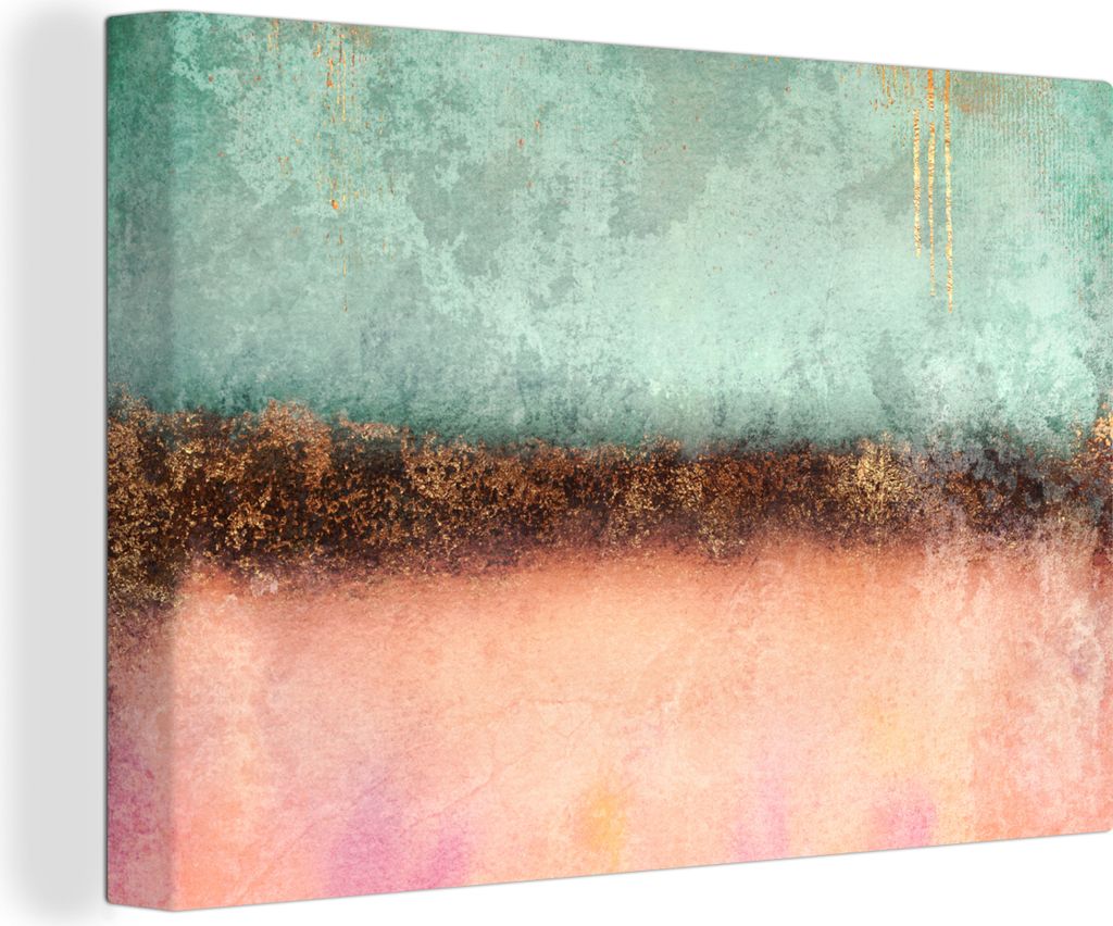OneMillionCanvasses - Leinwandbilder - 150x100 cm, Gold - Farbe - Abstrakt - Grün - Rosa, Wandbilder Kunstdruck Wanddekoration - Foto auf Leinwa...