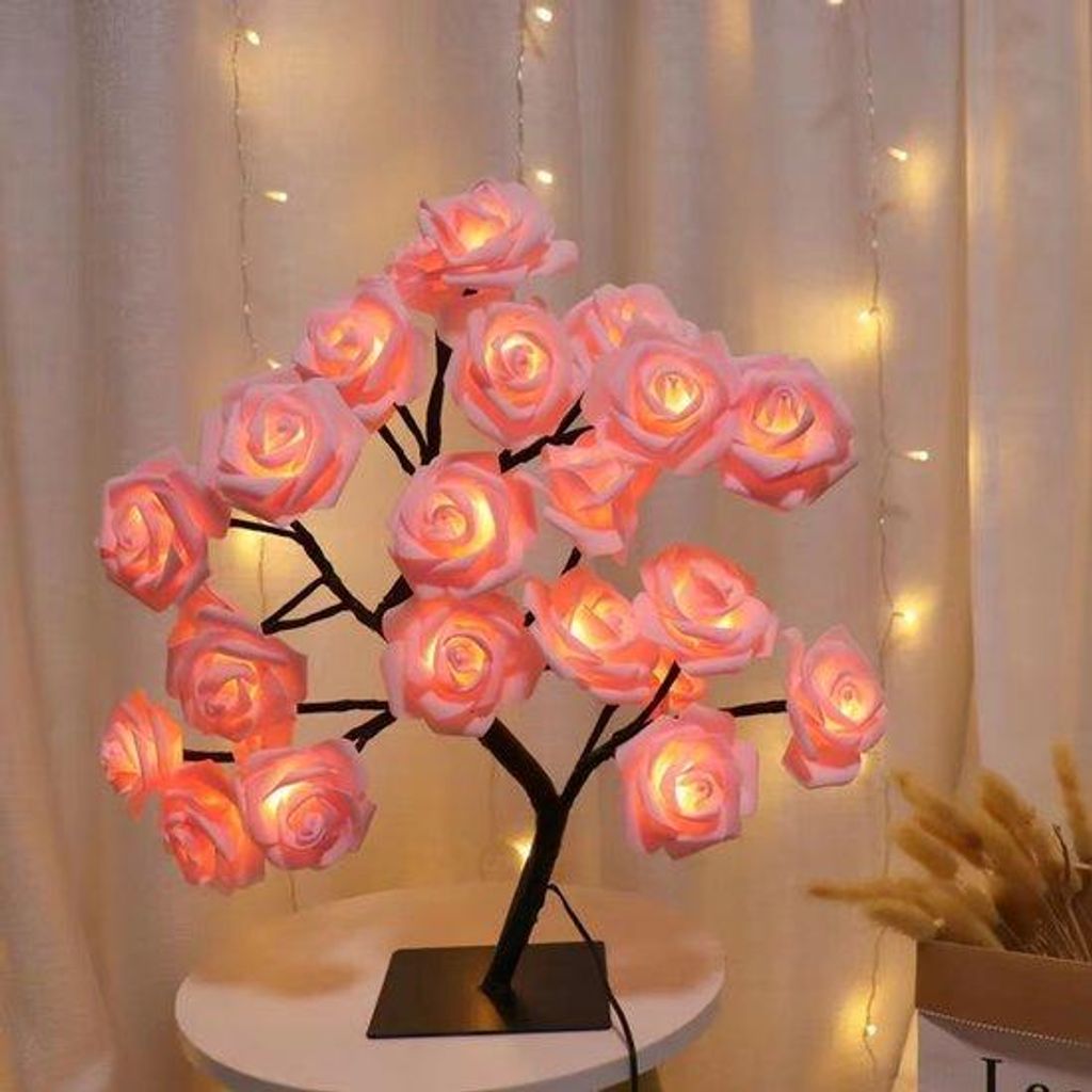 Kunstplant rozenstruik lamp – 40 cm – 30 warmwitte LED's – Productafbeelding 