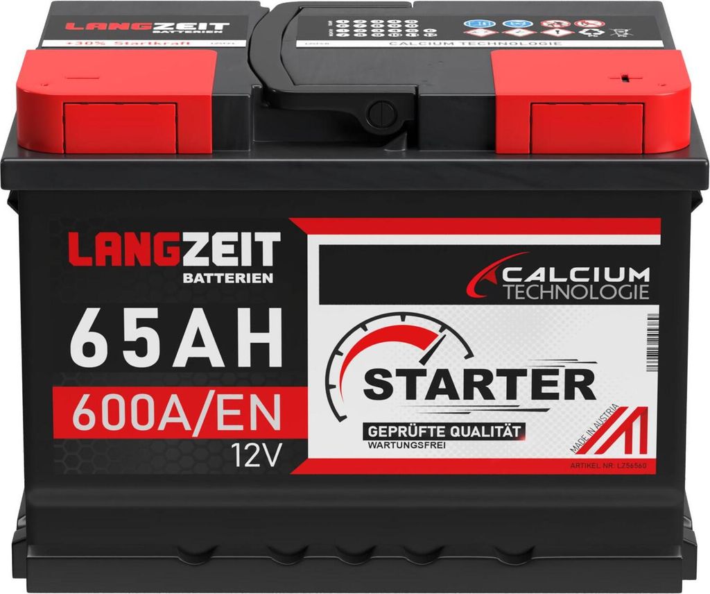 LANGZEIT Autobatterie 12V 65Ah Starterbatterie ersetzt Produktbild 