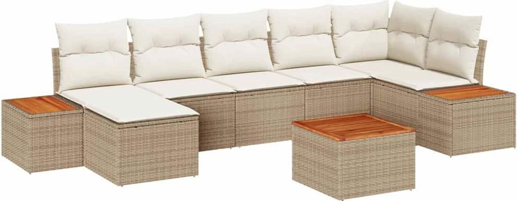 vidaXL Garten-Sofa-Set mit Kissen 8 pcs Beige Poly-Rattan