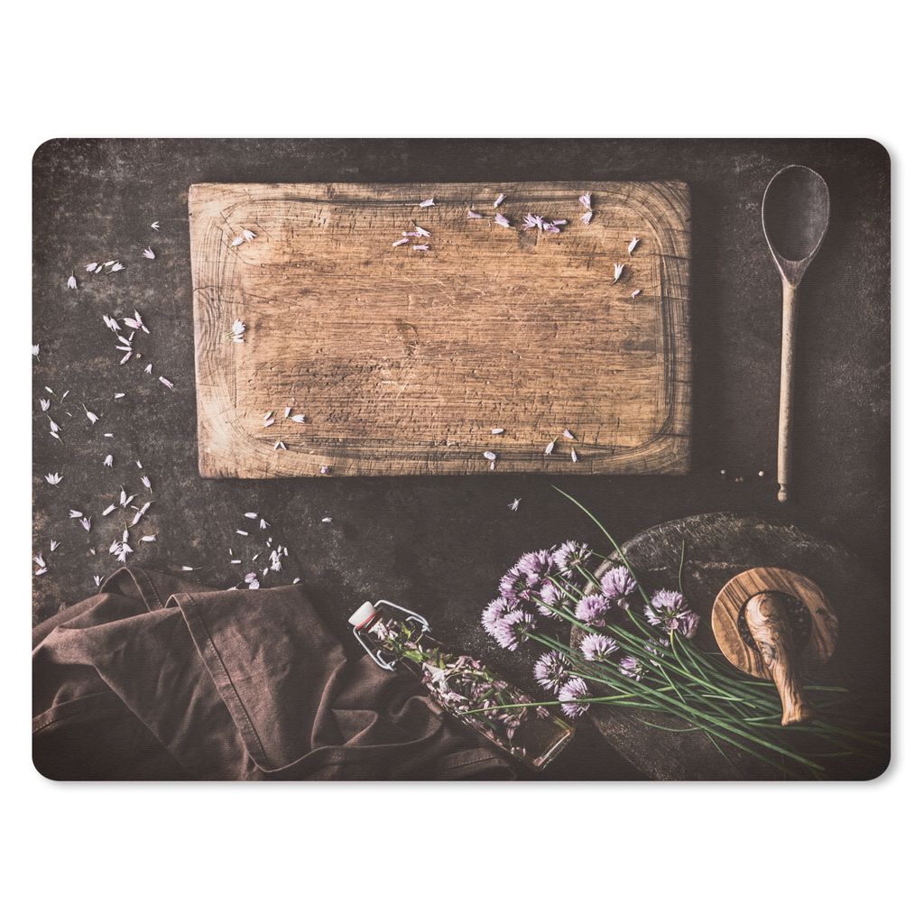 MuchoWow Mauspad Mousepad Schneidebrett - Kräuter - Löffel - Küche - Rustikal - Mörser - Schnittlauch 40x30 cm - Mousepads - Maus Mat - Pad -...