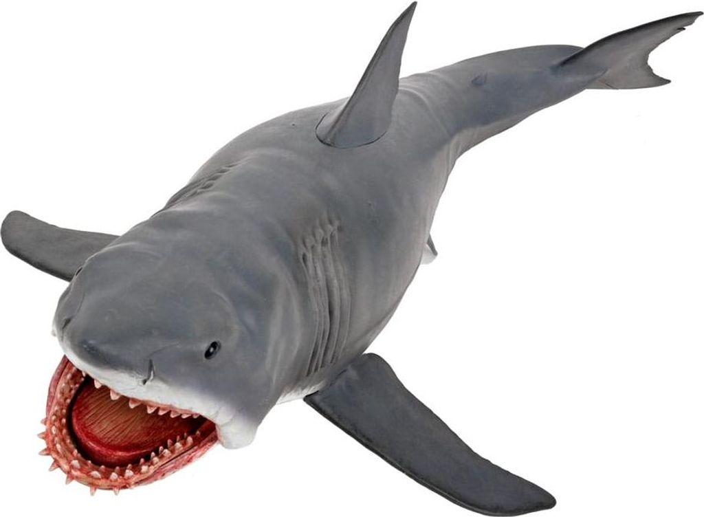 A toy shark with its mouth open.