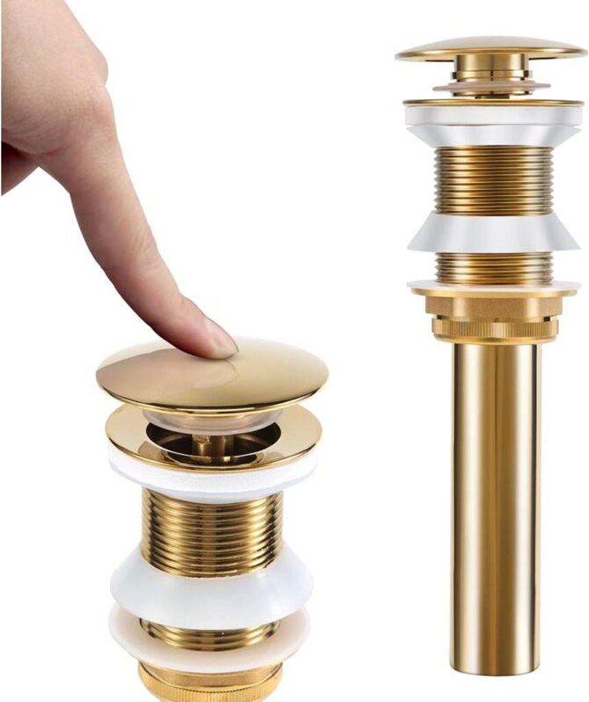 Ablaufgarnitur für Waschbecken, gebürstetes Messing, für Küchen, Badezimmer, Waschbecken und Spülen, Gold