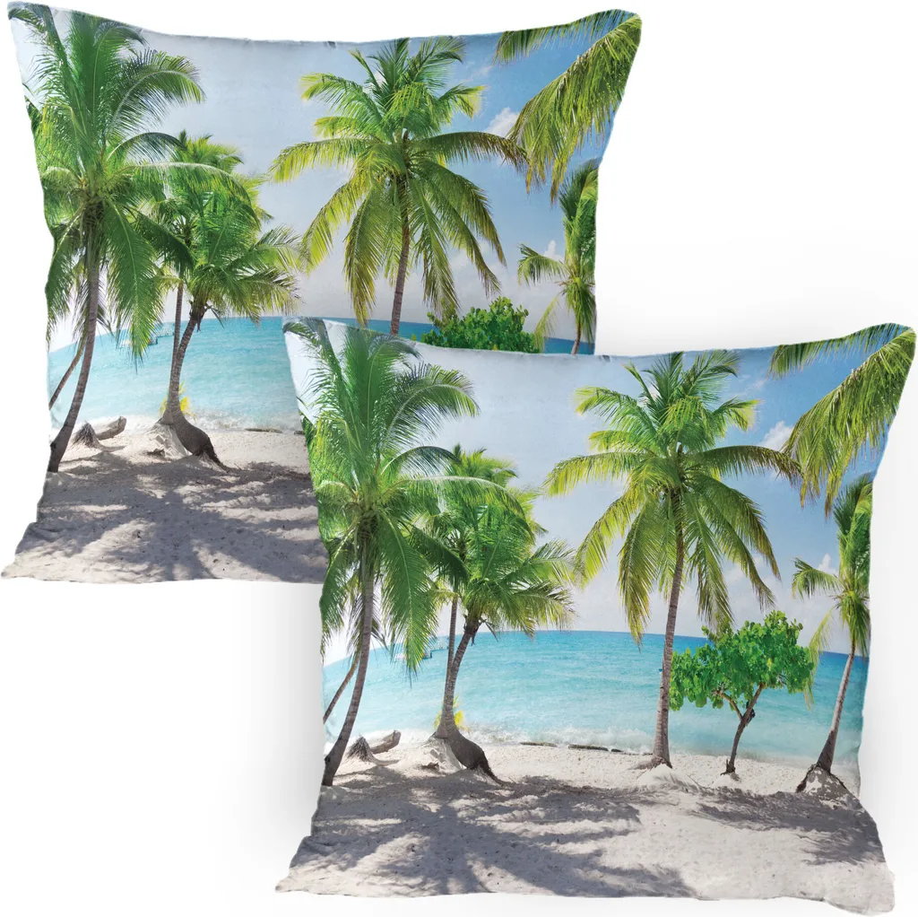 Set 2 Federe 80x80 ABAKUHAUS Catalina Island - Arredo Tropicale Acquamarina