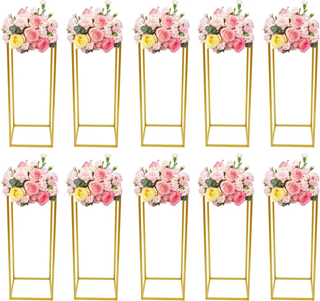 Décoration de mariage : Lot de 10 supports pour fleurs en métal doré XL