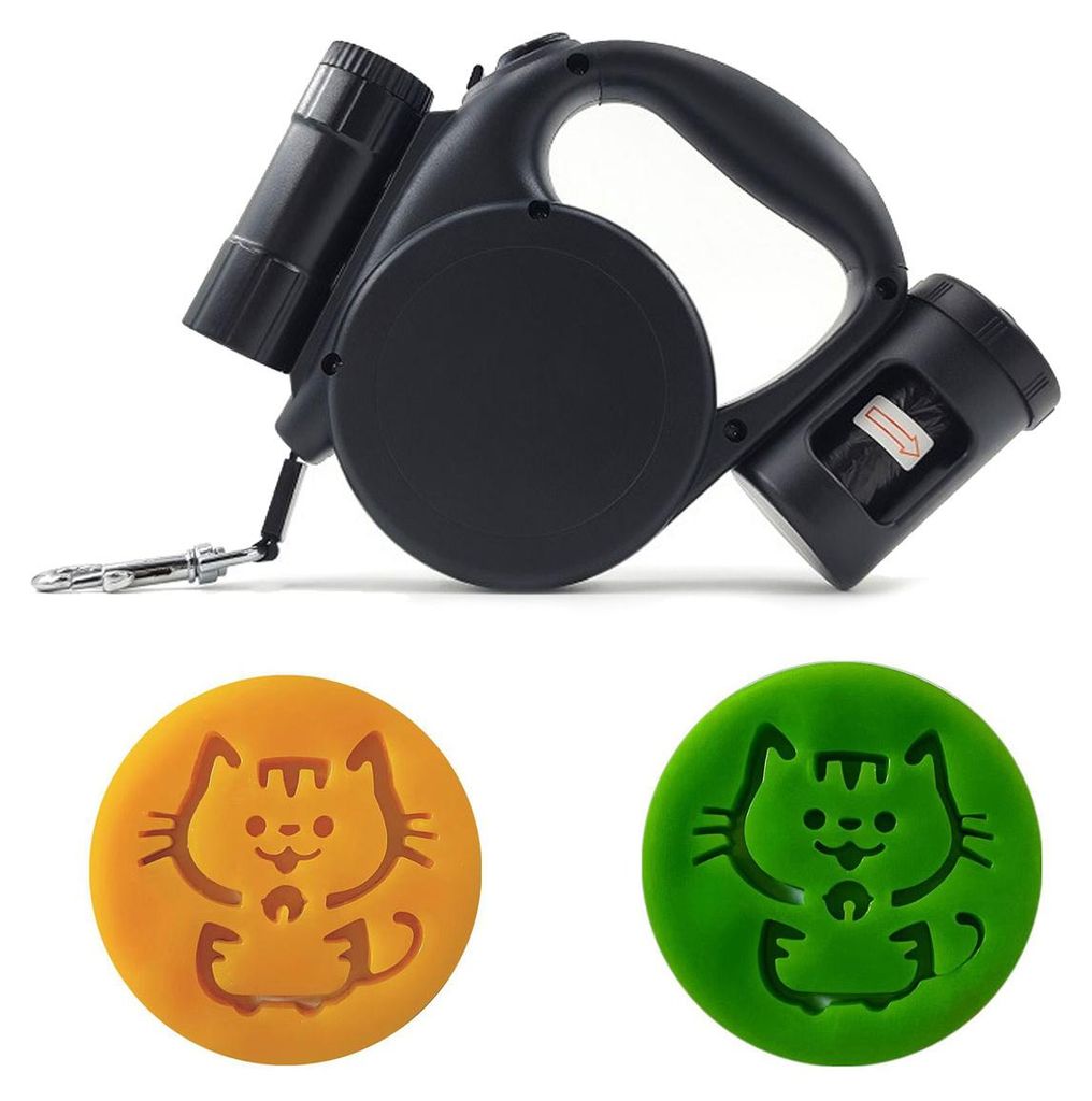 Einziehbare, flexible und robuste Leine mit Taschenlampe und Kotbeutelspender für kleine bis mittelgroße Hunde