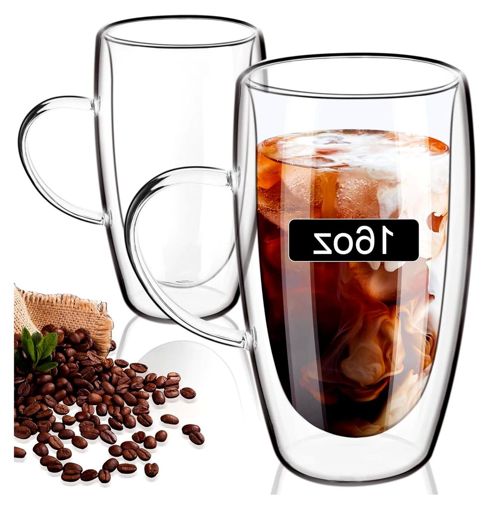 Cappuccino Tassen 2er Set, 470ml Latte Macchiato Gläser, Doppelwandige Gläser mit Henkel, Espressotassen aus Borosilikatglas, Spülmaschinenfeste...