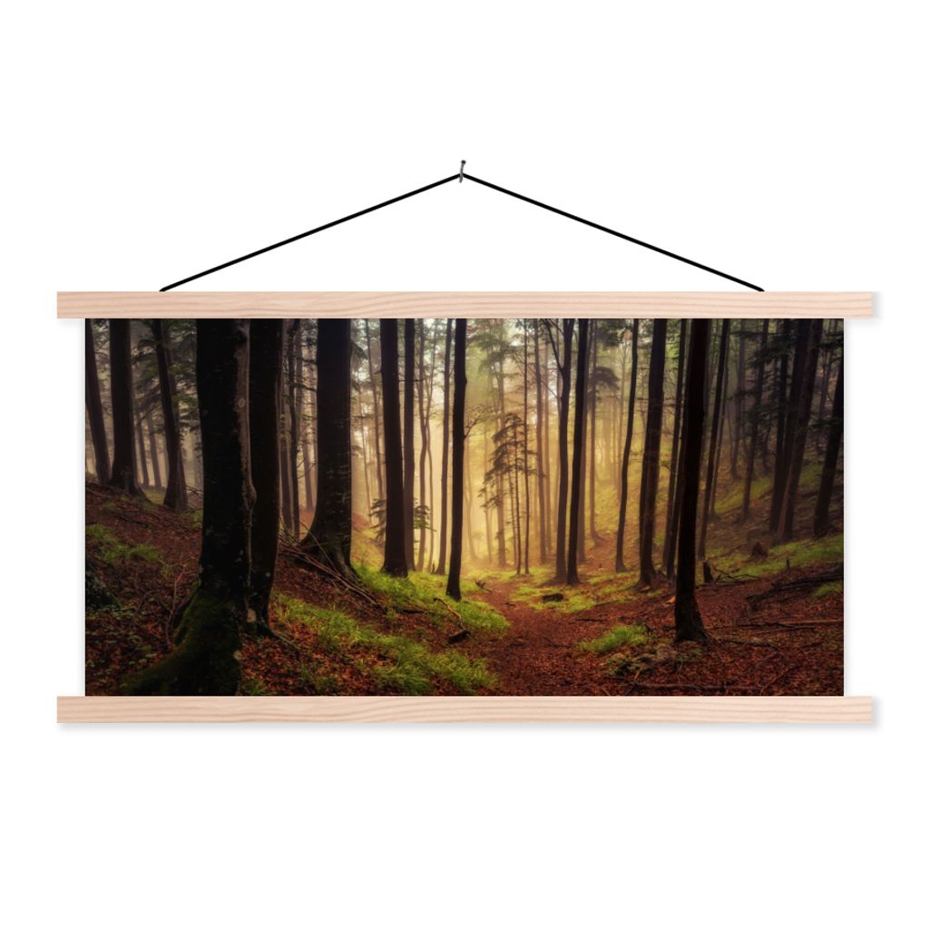 MuchoWow Textilposter Bäume - Natur - Wald 60x30 cm mit holzfarbenen Rahmen - Dekoration