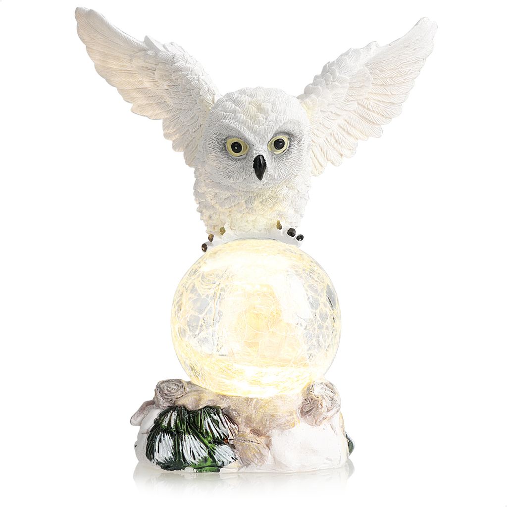com-four LED-Figur Eule mit Glaskugel - LED Beleuchtung zum Hinstellen mit Timer-Funktion - dekorative Weihnachtsfigur