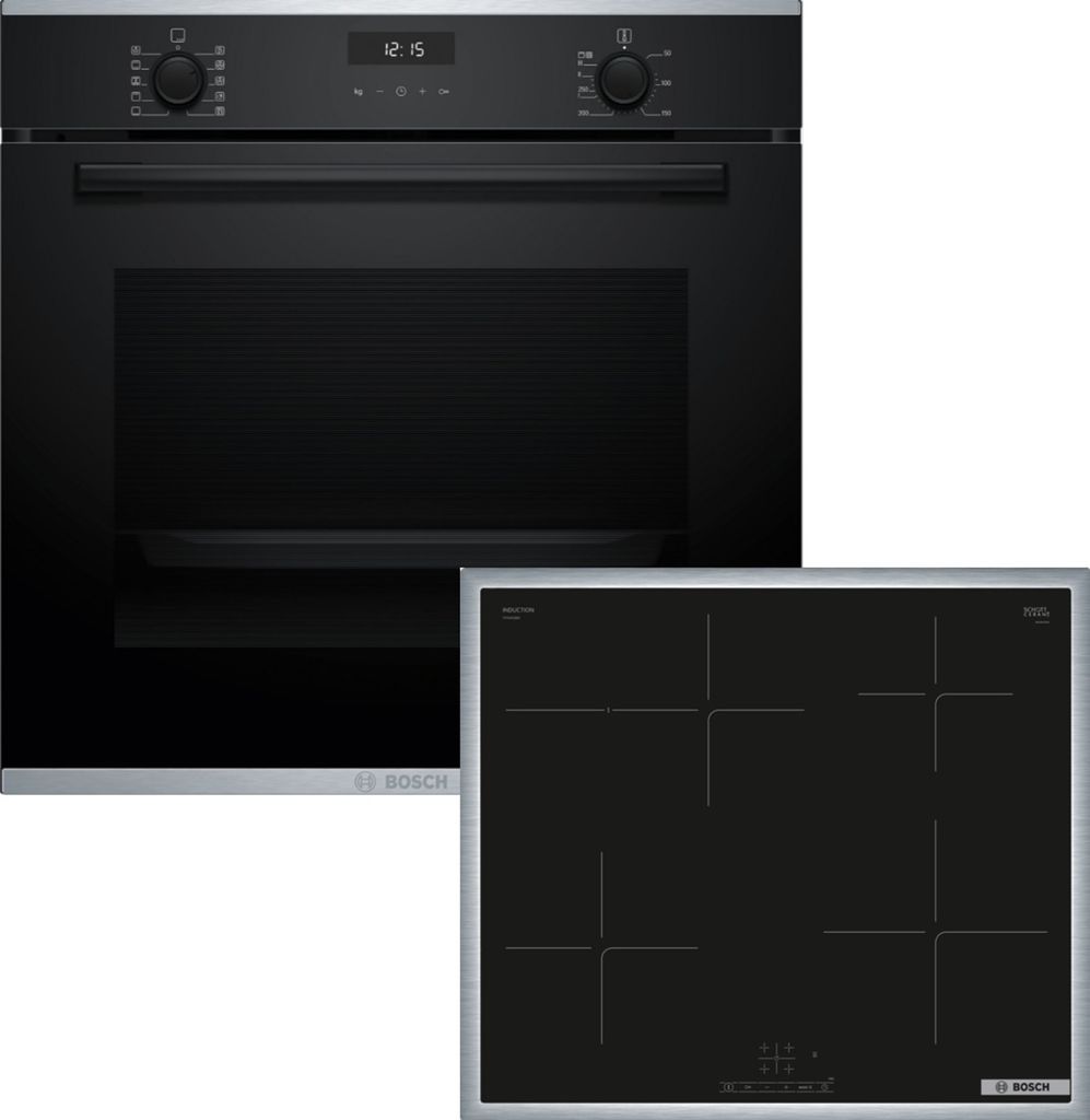 Bosch Einbau-Backofen-Set, HBG237BB3 + PIF64KBB5E, Einbau-Backofen, Induktionskochfeld HBD636FH65