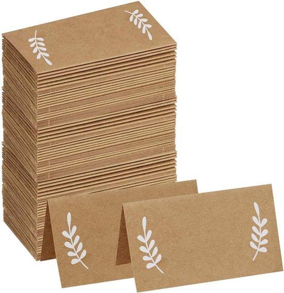 100 Stück Tischkarten aus weißem Kraftpapier mit Lorbeerblatt-Muster, ländliche Tischkarten, Tischnummern, weiße Tischkarten, Tischschilder, Pl...
