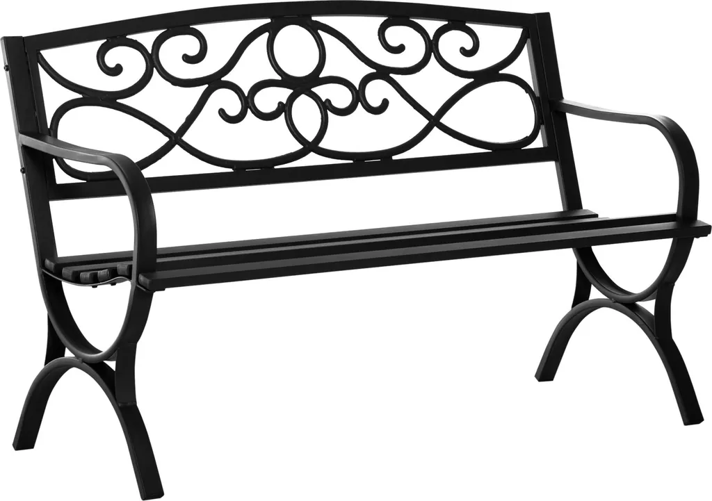 Banc de jardin pour balcon et patio 2 places robuste en métal noir mat