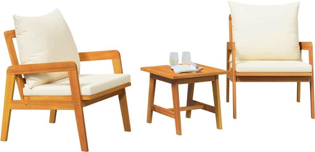 vidaXL Bistrogarnitur mit Kissen 3 pcs Braun Massivholz Akazie