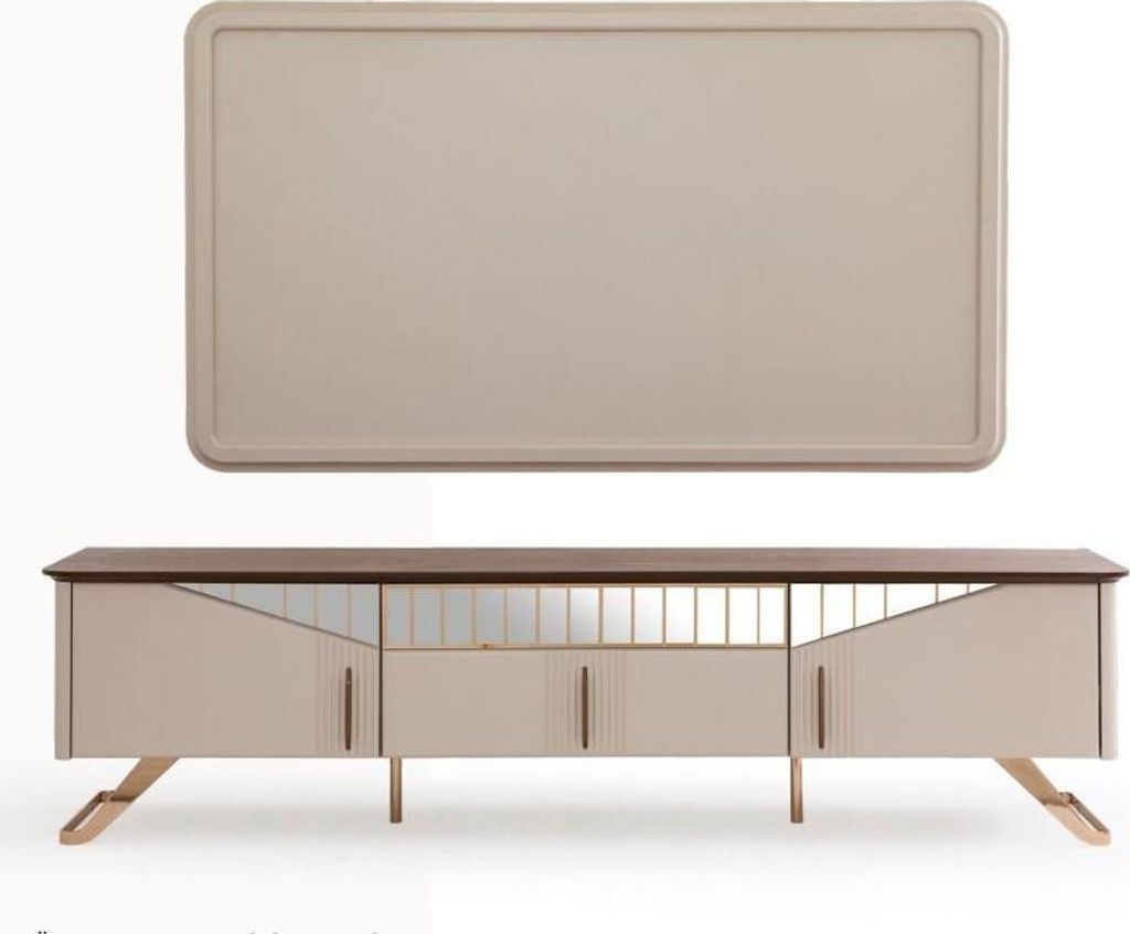 Wohnzimmer TV Ständer Wandpanel RTV Lowboard Sideboard Holz Beige