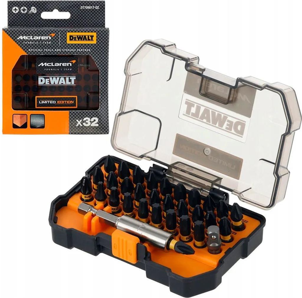 FLEXTORQ Bit-Satz DT70901T, 32-teilig, im McLaren Design (inkl. magnetischem Bithalter, in robuster Box)