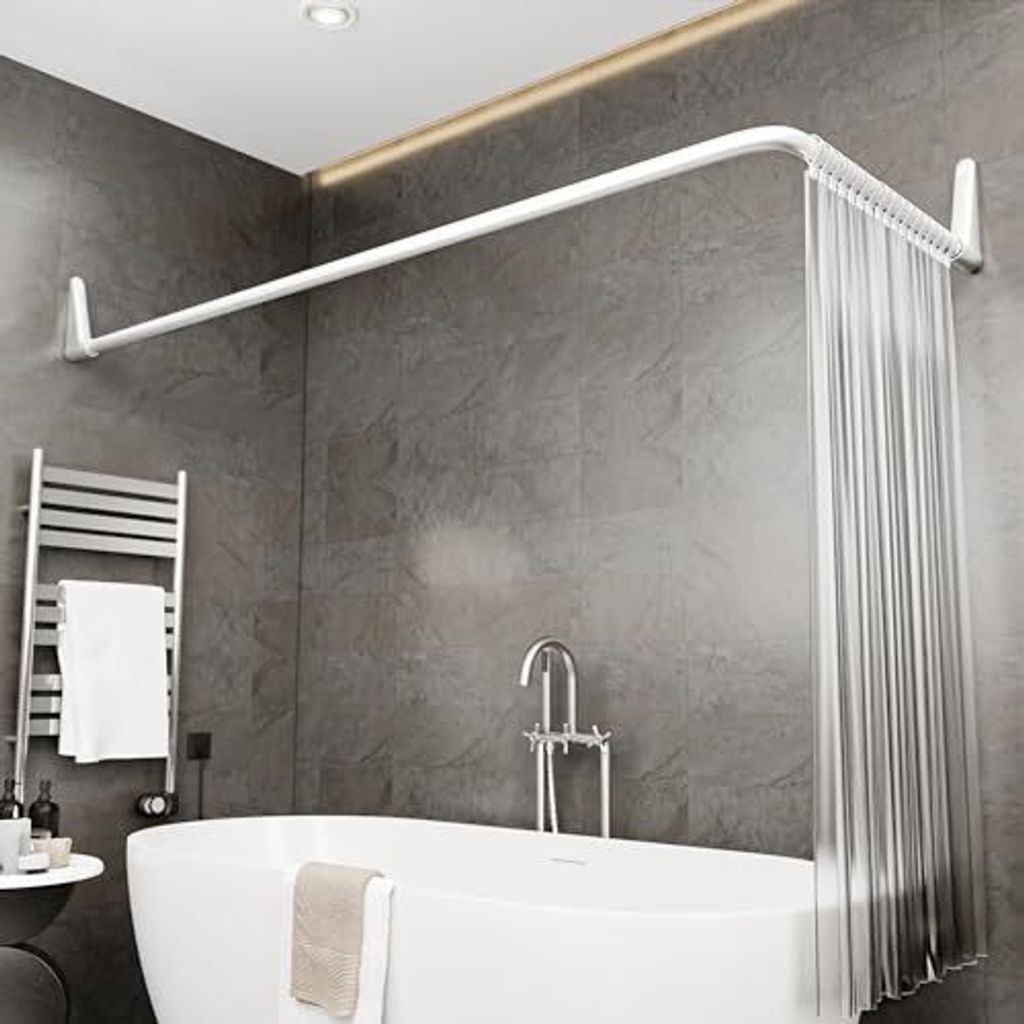Erica Duschvorhangstange L form 70x90, 70x160 oder 90x140 cm, Duschvorhangstange für Badewannen geeignet, Duschvorhangstange über Eck, Weiß