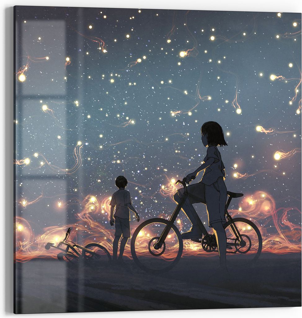 DEQORI Glasbild Acryl 50x50 cm 'Magische Radtour' Wandbild Bild modern Deko