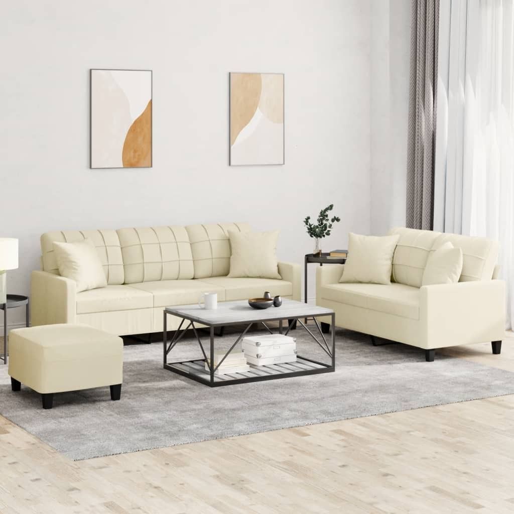 Maison Exclusive - 3-tlg. Sofagarnitur mit Kissen Creme Kunstleder
