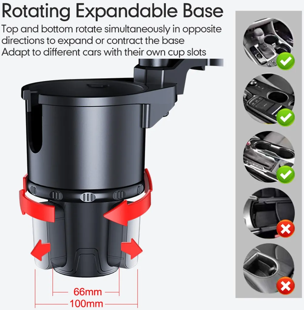 Porte-gobelets voiture avec plateau pivotant 360° et base ajustable L