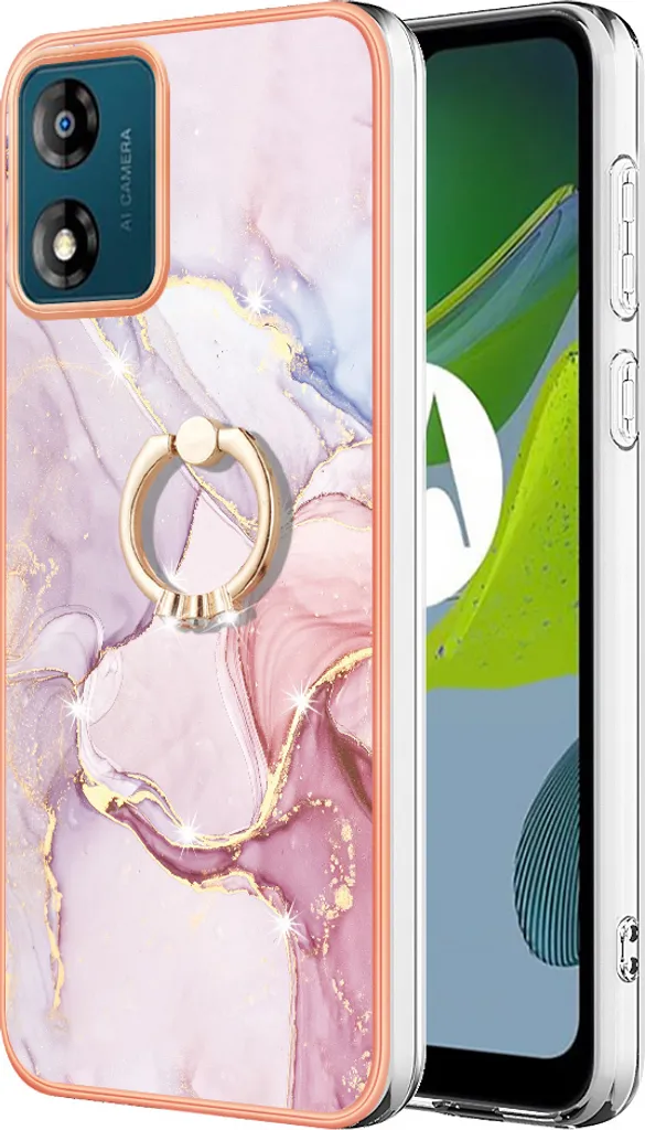 Custodia Marble per Motorola Moto E13, custodia protettiva in silicone TPU con supporto ad anello Grigio