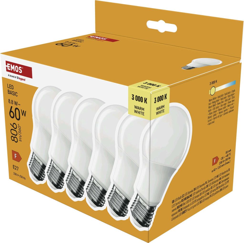 LED žárovka Basic A60 / E27 / 8,8 W (60 W) / 806 lm / teplá bílá