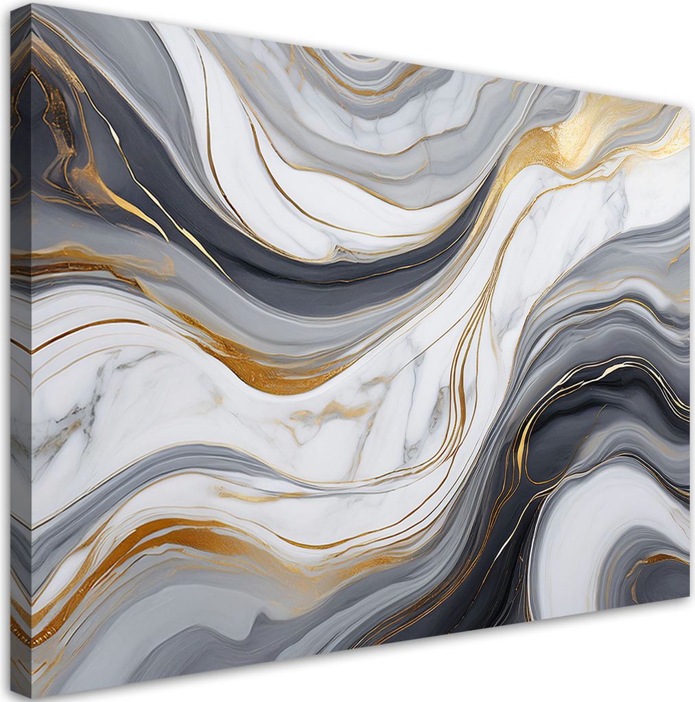 Leinwandbild Marmor Grau-Weiß mit Gold 120x80 Feeby Weiß bild für die wand bereit zum aufhängen