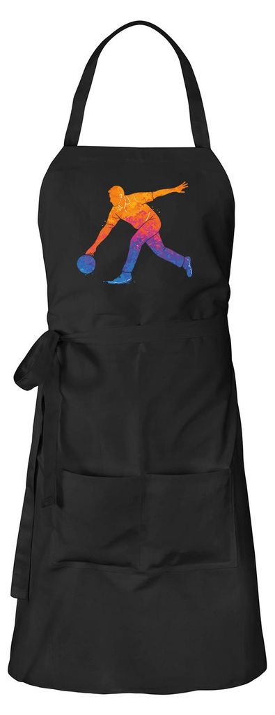 Huuraa Schürze Bowling bunte Silhouette Schwarz mit Taschen Baumwolle Kochschürze Geschenkidee