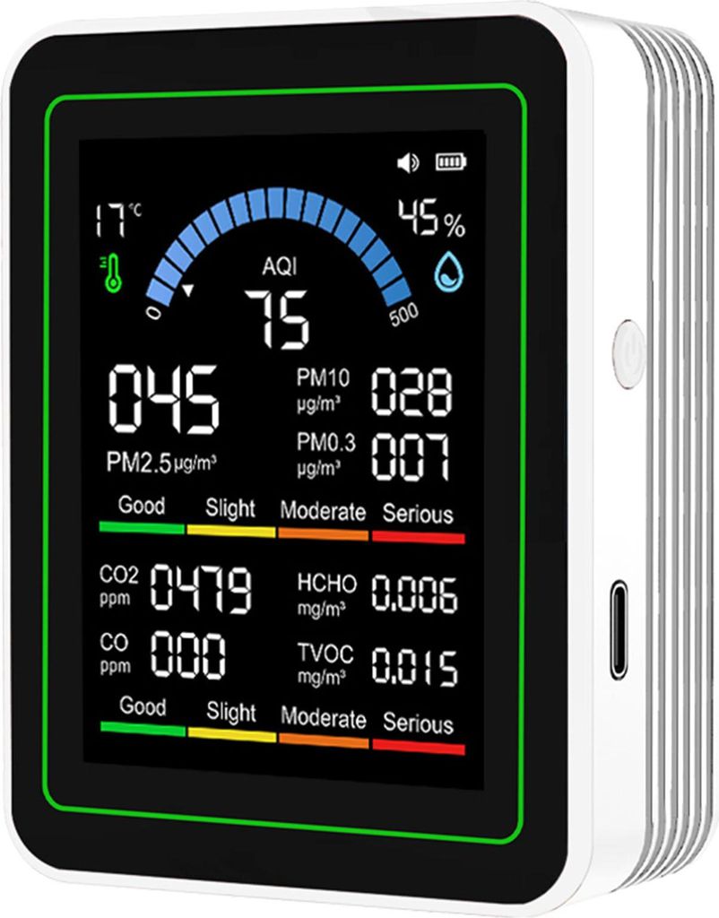 10 v 1 detektor kvality vzduchu CO2 TVOC HCHO PM2,5 PM10 Obrázek produktu 
