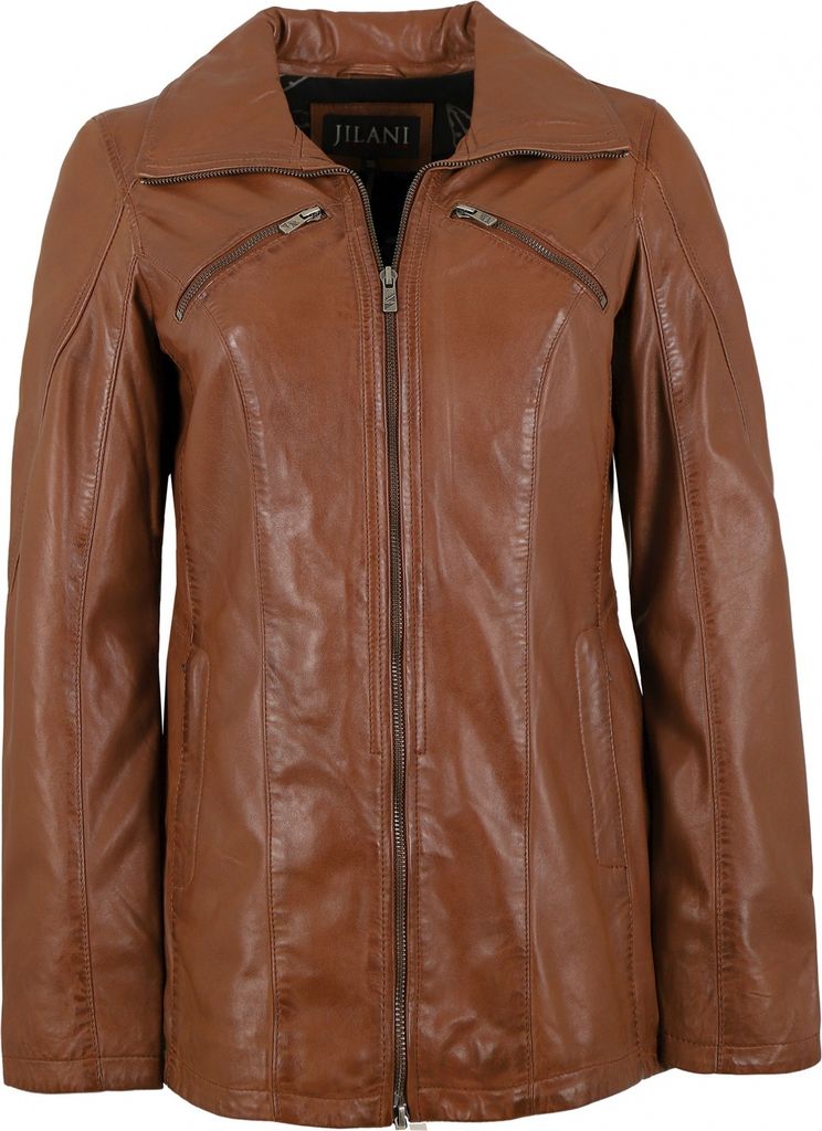 Jilani - Damen Lederjacke Lammnappa mittelbraun Pflanzlich gegerbt : 38