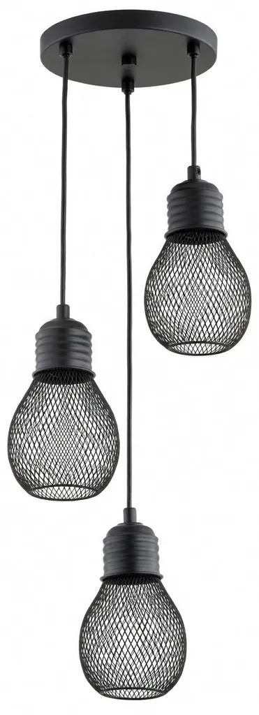 Suspension PIKOLO Alfa noire à 3 abat-jours en filet métal E14 90cm