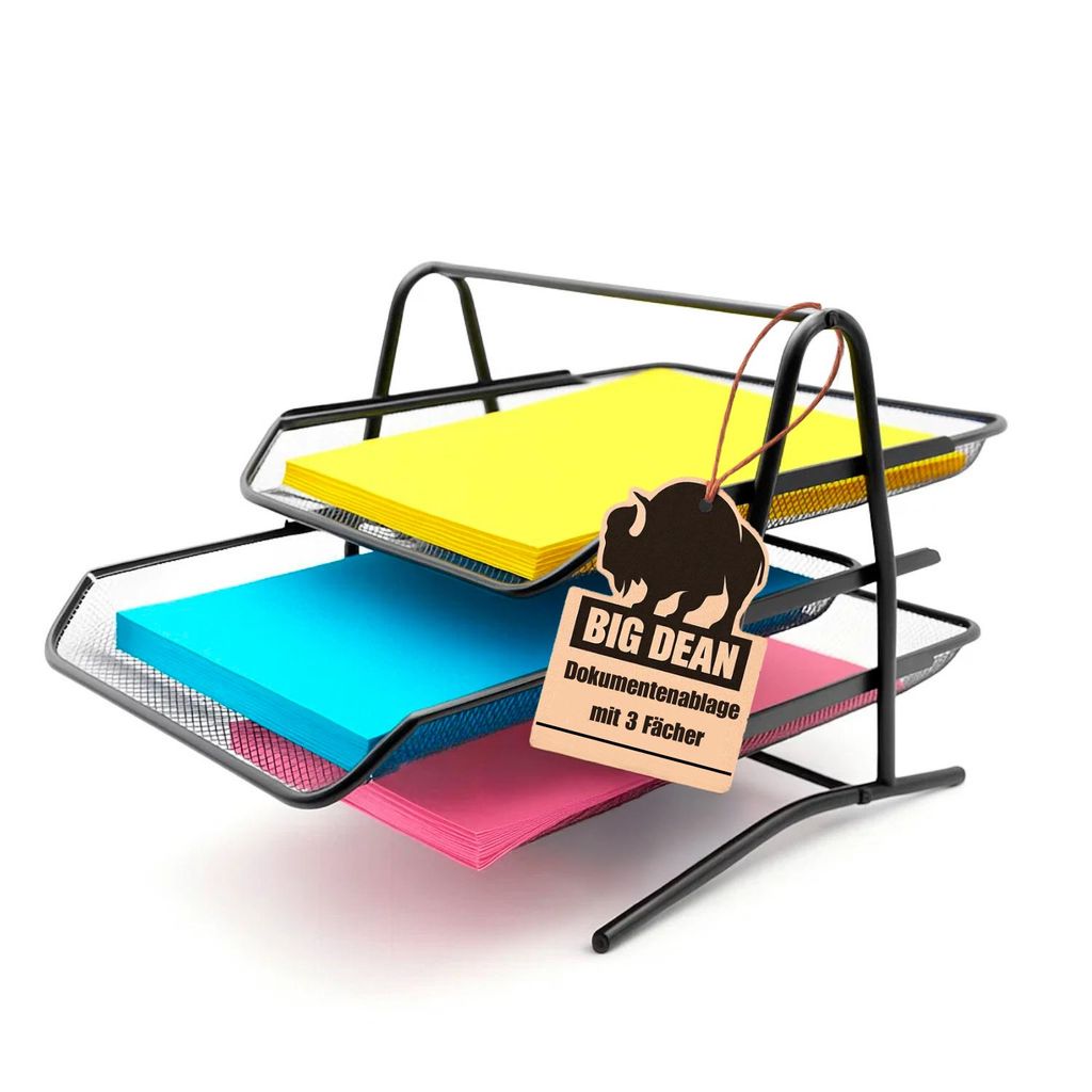BigDean Dokumentenablage ausziehbar schwarz Metall – Briefablage mit 3 Fächer – zuverlässiger Schreibtisch Organizer für Praxis, Zuhause & B...