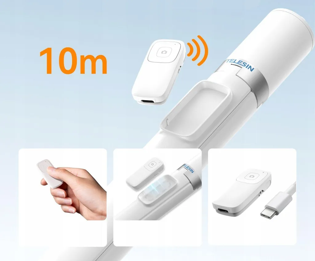 Bâton à selfie 1,8 m avec trépied stable et télécommande Bluetooth noir - 15